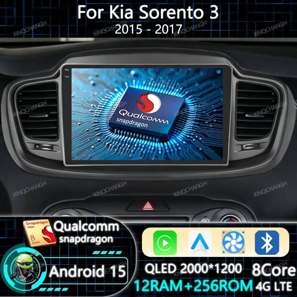 Android 15 Autoradio Per Kia Sorento 3 2015 2016 2017 2018 BT Carplay Auto Lettore Video Multimediale 4G LTE 5G WIFI GPS 2DIN QLED