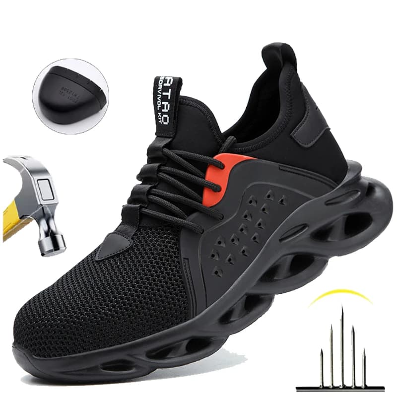 Men's Construction Boots Steel Toe Work Shoes Rotary Button Breathable Anti-Smash Anti-Puncture Safety Industrial Shoes Dian Sen