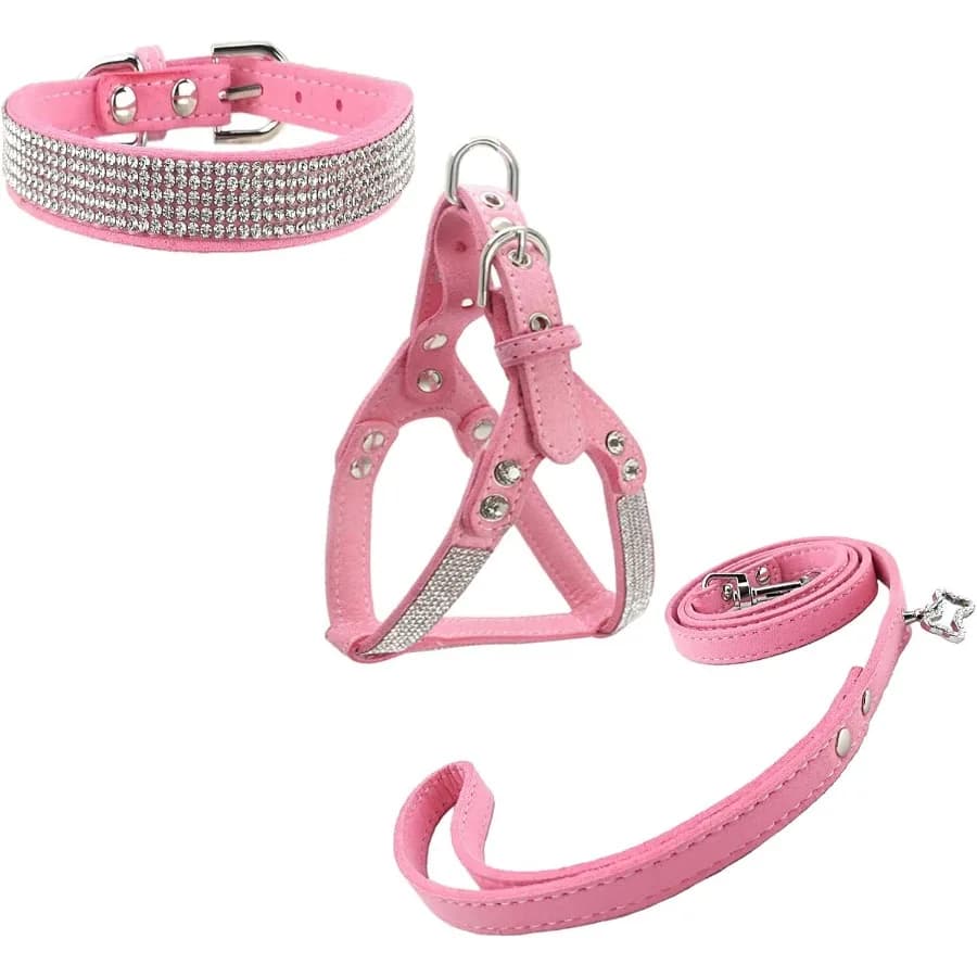 Set di guinzagli per collare per cani Set di guinzagli per collare per cani alla moda Diamante con guinzagli per imbracatura Comodo set di imbracature e guinzagli per collare morbido f