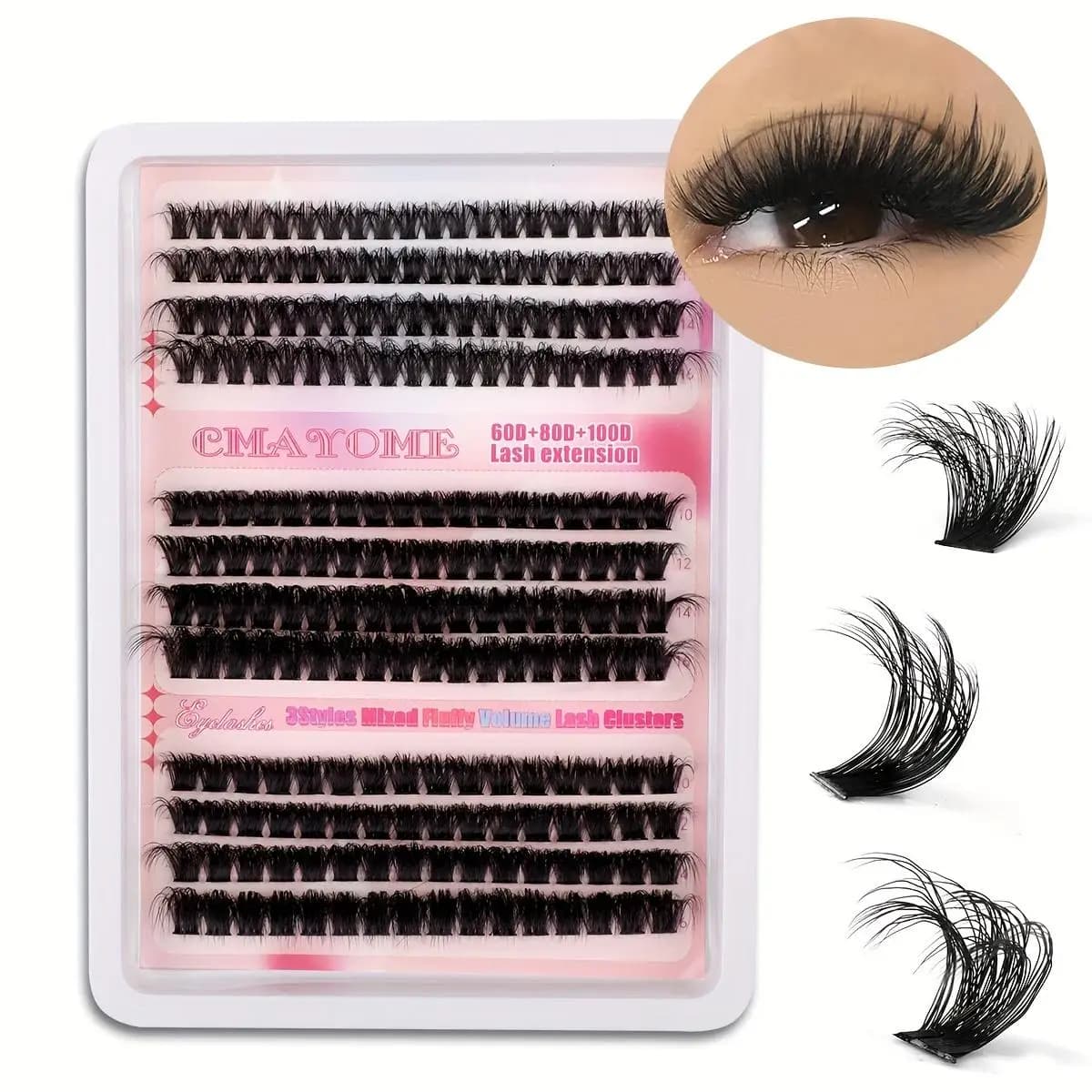 Faux eyelashes 216 pieces, eyelashes 60/80/100D 8-18 mm, suitable for beginners, reusable