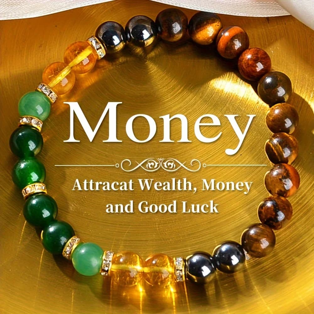 Natural Stone Coin Bracelet - Real Stone Lucky Bracelet, Lucky Brings Wealth and Good Luck, Bohemian Elegant Daily Accessories Gifts, Wearable Accessories for All Seasons