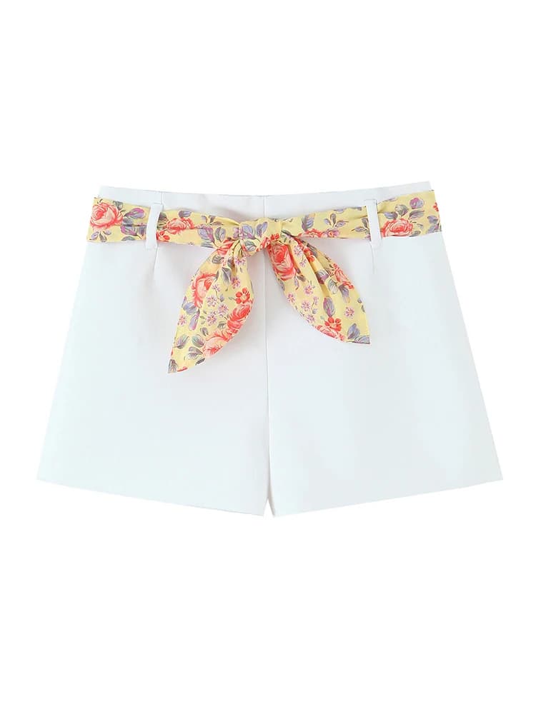 KUCLUT Women's Fashion With Belt Side Hinge White Miniskirt Trapeze Shorts Women's Chic Shorts Vintage High Waist