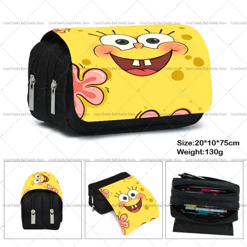 Cute Cartoon SpongeBob SquarePants Pencil Case Large Capacity Pencilbag for Students Office Worker Stationary Storage Pouch Gift