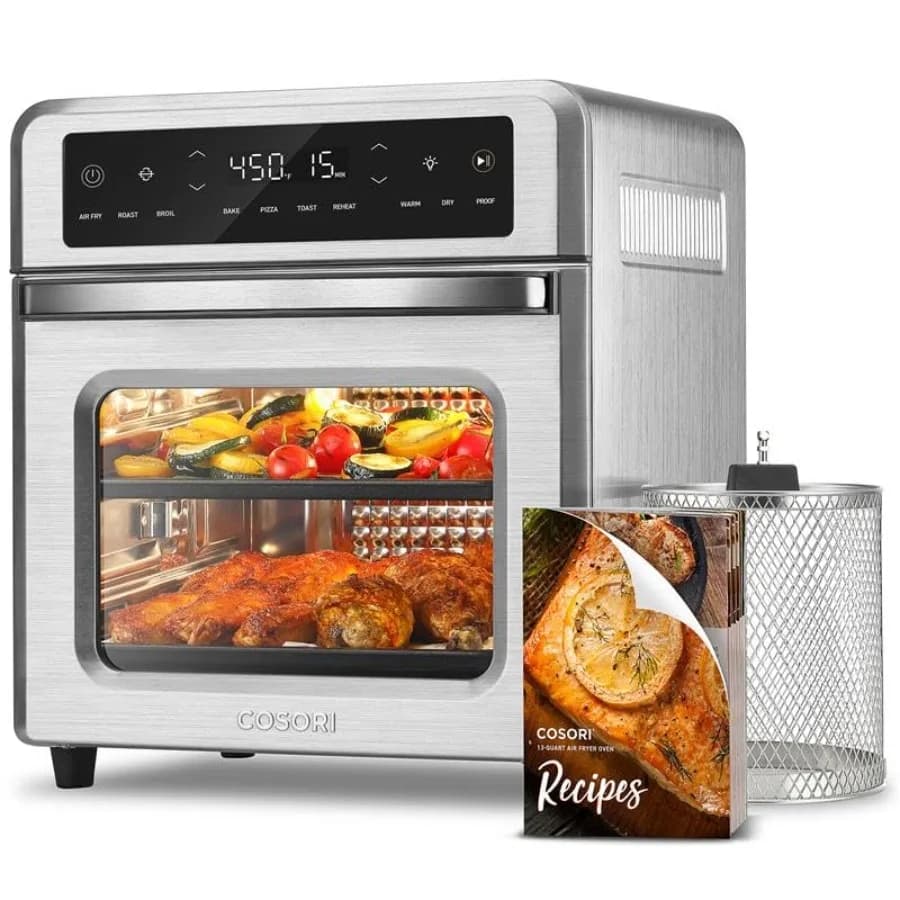 Forno Friggitrice ad Aria 11-in-1 da 13Qt, Compatto con Funzioni di Girarrosto, Tostatura, Cottura, Arrosto, Riscaldamento e Altro, Include Ricettario 6 A