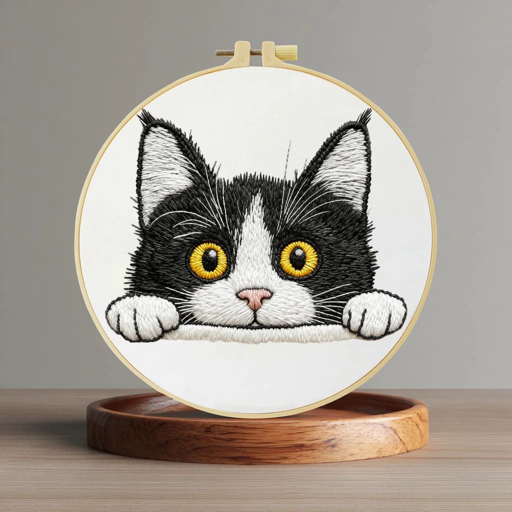 Kit per ricamo a punto croce fai da te con gatto carino 20x20cm/15x15cm, idea regalo
