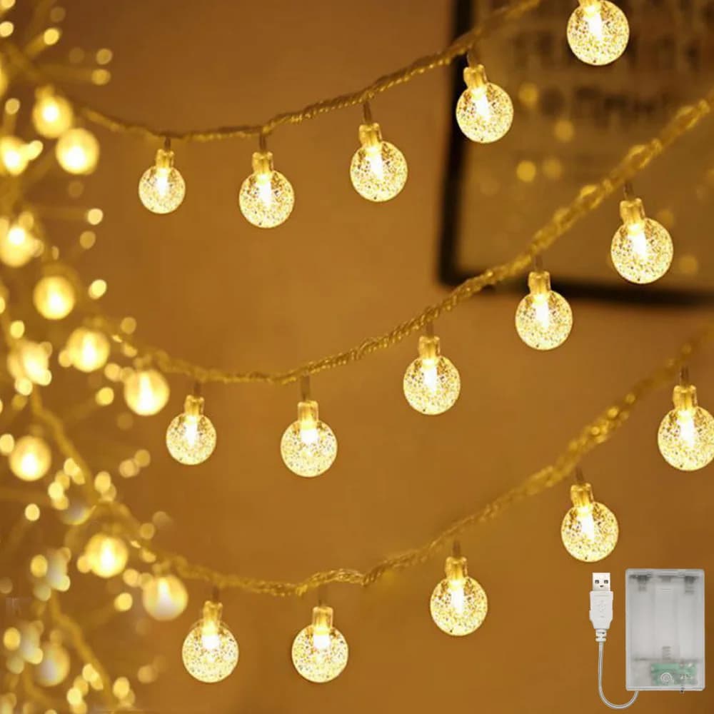 Luci a sfera di cristallo, luci a stringa a globo da 40 LED Luci a corda con sfera di cristallo a bolle alimentate tramite USB/batteria per decorazioni natalizie per feste