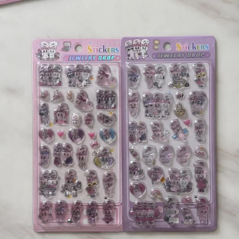 2 Pezzi Adesivi 3D Kawaii Esther Bunny Rosa con Texture Cristallina, Scatola Portaoggetti, Decorazione, Classificazione Documenti, Regalo