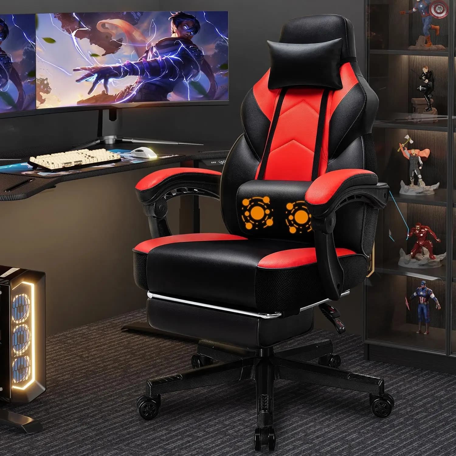 Sedia da Gaming con Poggiapiedi, Supporto Lombare Massaggiante, Design Ergonomico per il Massimo Comfort
