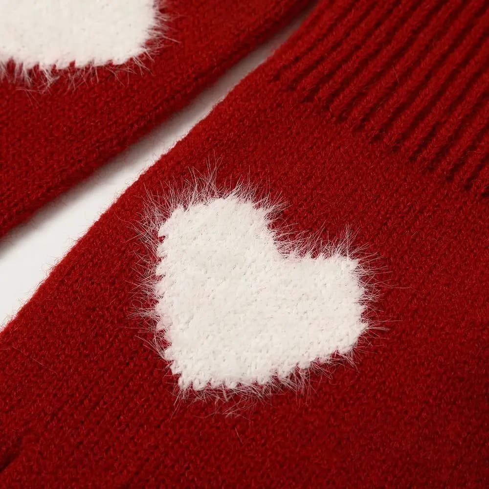 Guanti a forma di cuore in stile coreano alla moda da donna Touchscreen Guanti invernali spessi e caldi Guanti da equitazione resistenti al freddo Ciclismo all'aperto