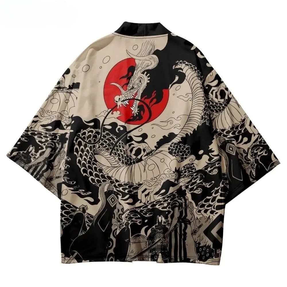 Kimono traditional samurai man anime Japanese dragon print cosplay Haori woman Yukata top summer dress