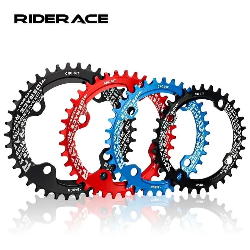 RIDERACE Manovella per bicicletta Corona 104BCD Forma rotonda Stretta larga 32T/34T/36T/38T Mountain Bike Guarnitura Ruota di catena Piastra singola