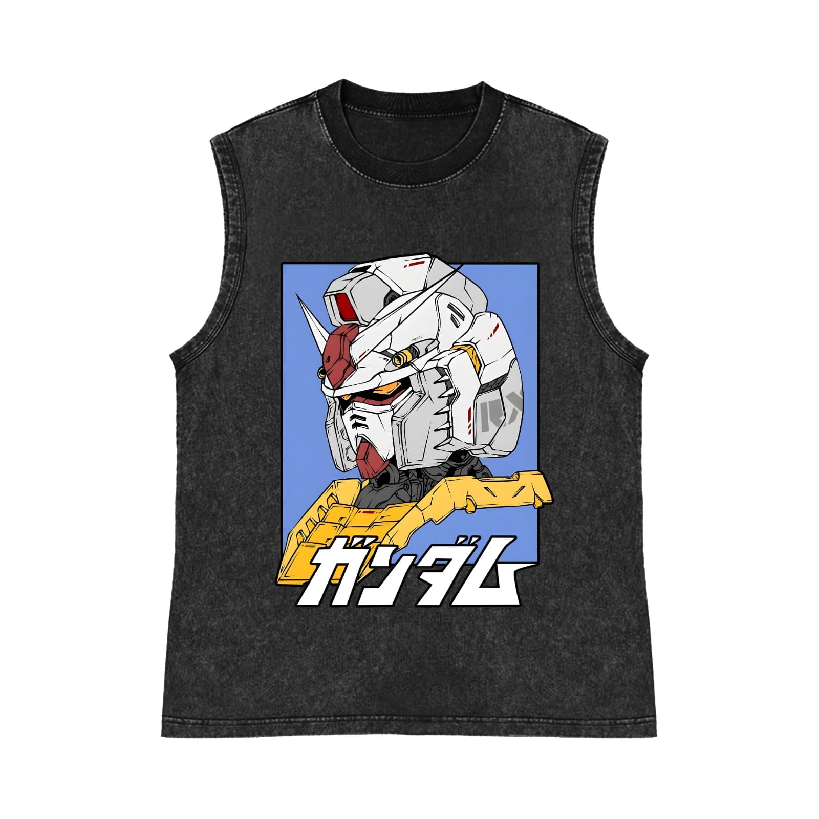 Canotta Oversize Anime Gundam da Uomo, T-Shirt Senza Maniche Vintage Lavata, Gilet Estivo Y2K Streetwear, Abbigliamento Uomo 2026 Harajuku