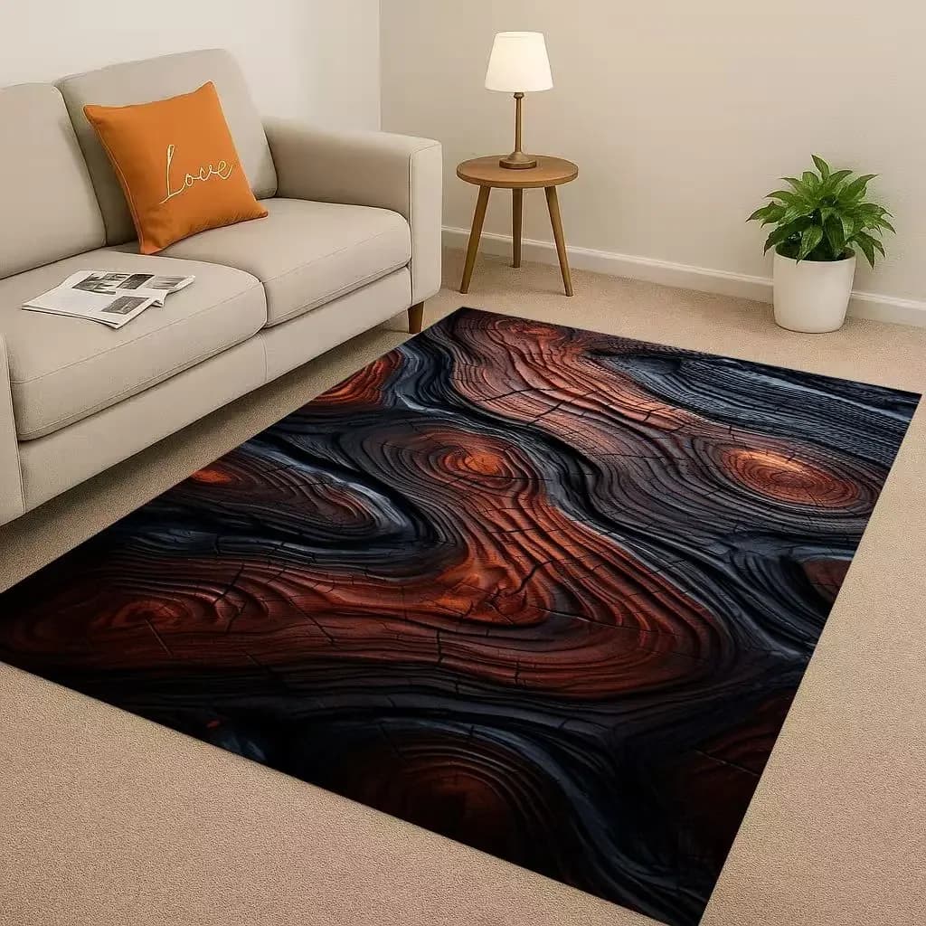 Tappeto Classico Effetto Legno Anelli di Crescita dell'Albero Marrone Grigio Antiscivolo per Soggiorno, Camera da Letto, Sala Giochi, Divano, Arredamento Casa, Zerbino