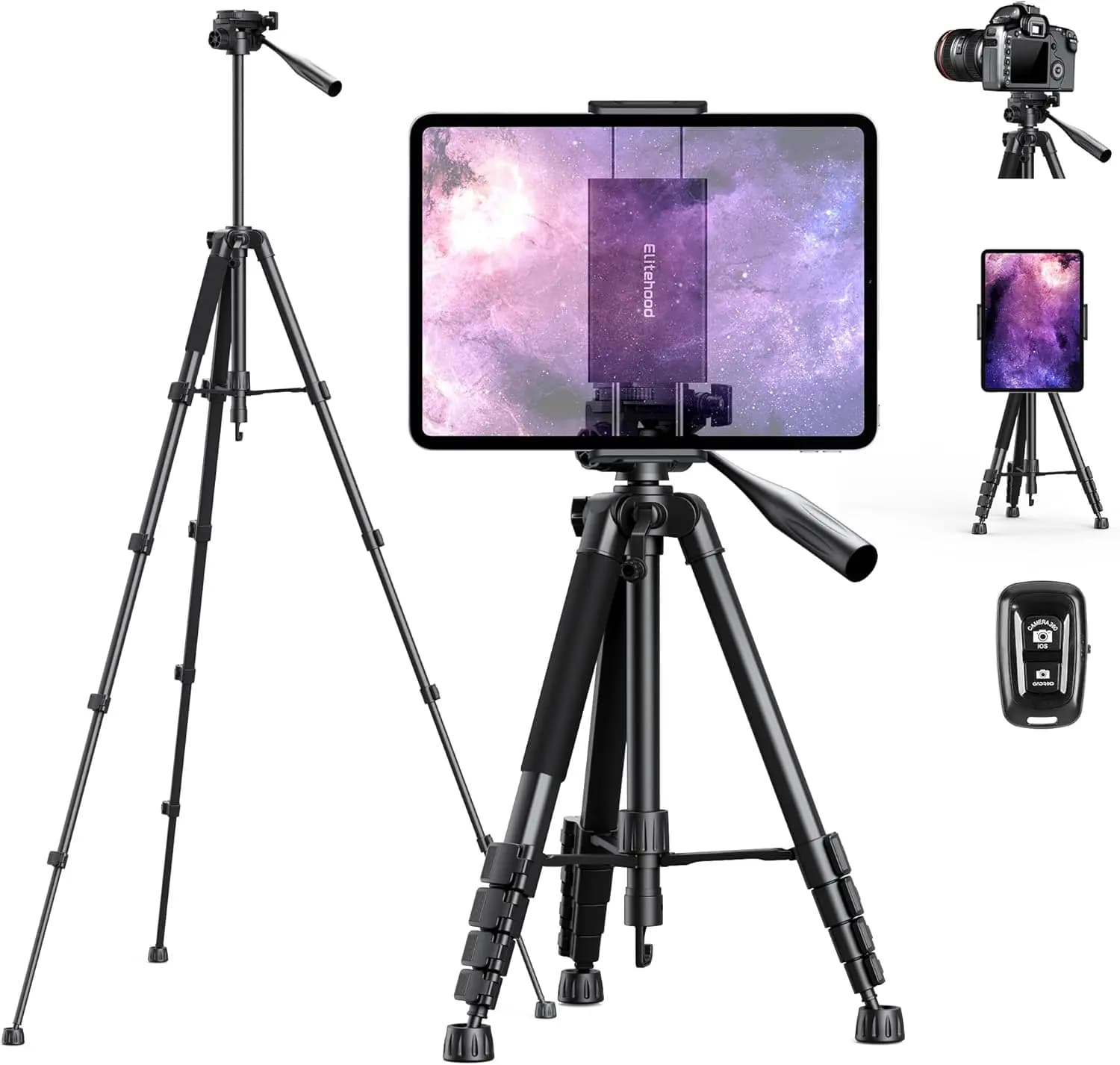 68 Inch Ultra-Stable iPad Tripod, Camera Support Compatible with iPad Pro 12.9, 4.7-13 Inch/Webcam/DSLR Tablet