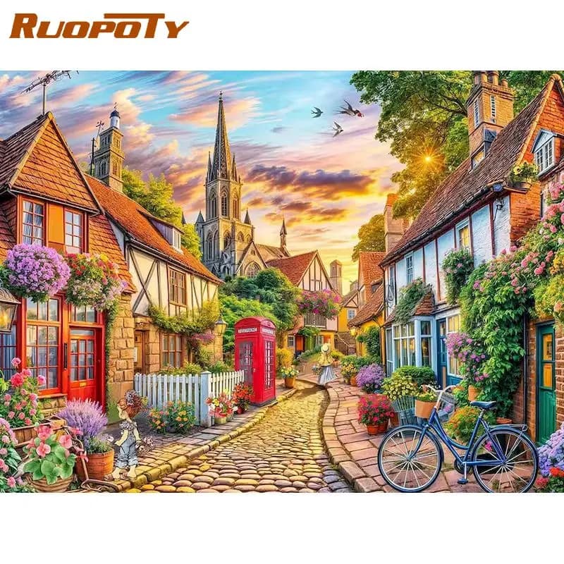 RUOPOTY Diamond Painting Kit Wall Decor Diy Gift City Scenery Full Round Paint With Diamonds For Adults Diy Adult Crafts Kits
