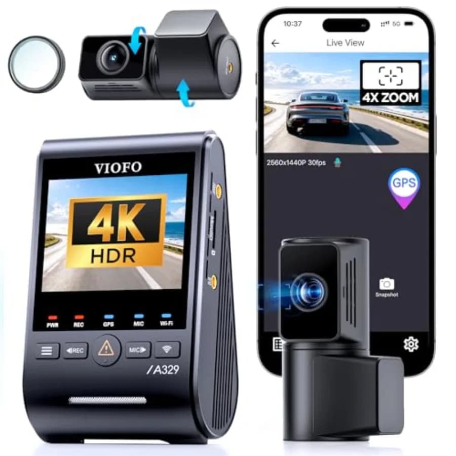 Dash cam per veicoli, modello A329T, nera, registrazione a triplo canale 4K frontale + 2K teleobiettivo + 2K posteriore con sensori STARVIS 2, p