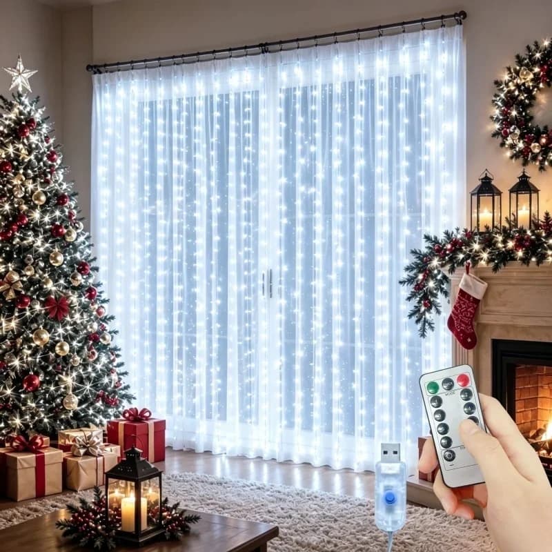 6M 600LED Curtain Garland Led String Lights Festival Christmas Decoration 8 Mode Usb Holiday Light for Bedroom Home Outdoor
