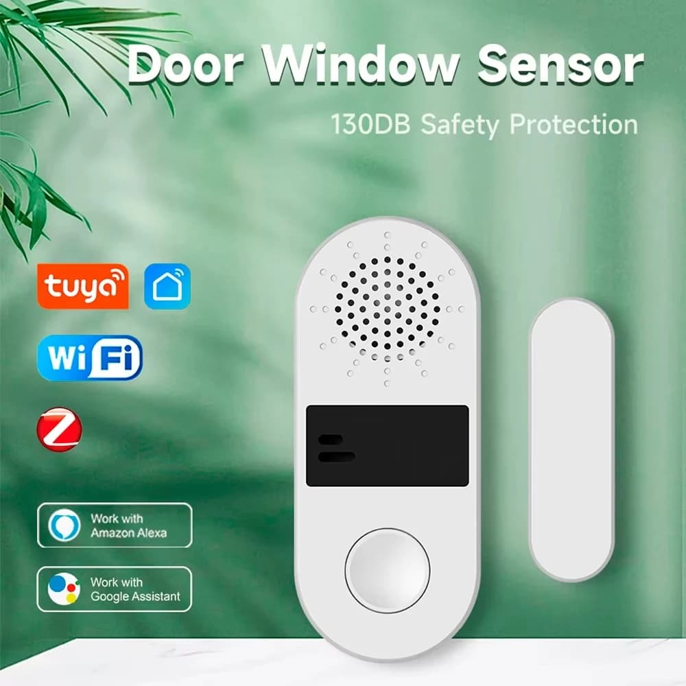 Tuya WiFi Zigbee Sensore per porte e finestre Allarme sonoro e luminoso Sicurezza domestica Antifurto magnetico wireless Protezione intelligente del controllo vocale