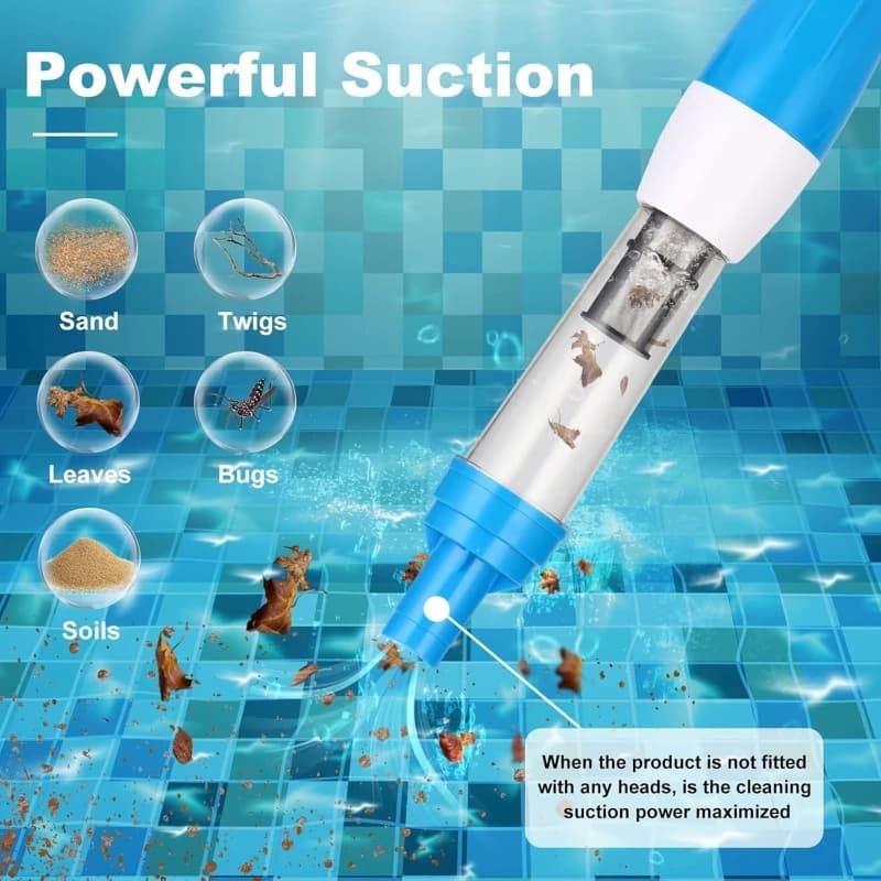 Aspirapolvere per piscina ad aspirazione forte per spa Vasche idromassaggio Detriti di sabbia Piscine Aspirazione con setole ricaricabili portatile 3 ugelli