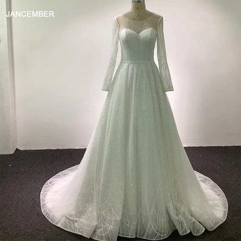 Exquisite Wedding Dresses For Women 2026 A-Line Lace O Neck Bridal DressIllusion Full Sleeves Vestidos De Novia TY-AB105-2