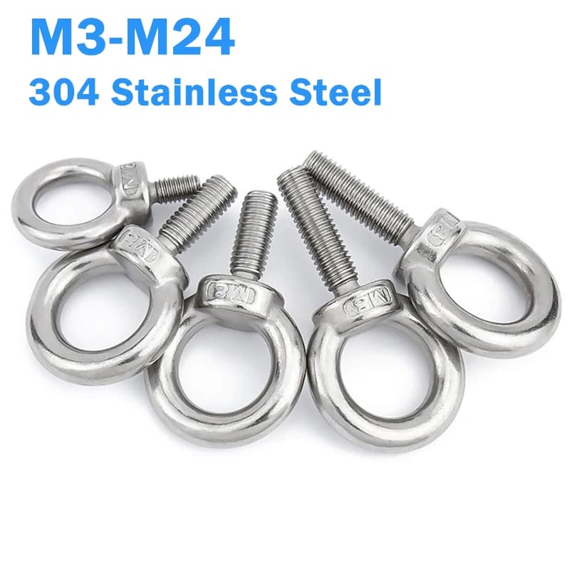 Viti a Occhio in Acciaio Inox 304 per Sollevamento Marino M3 M4 M5 M6 M8 M10 M12 M14 M16 M18~M24, Bulloni a Occhio con Anello per Cavi e Corde