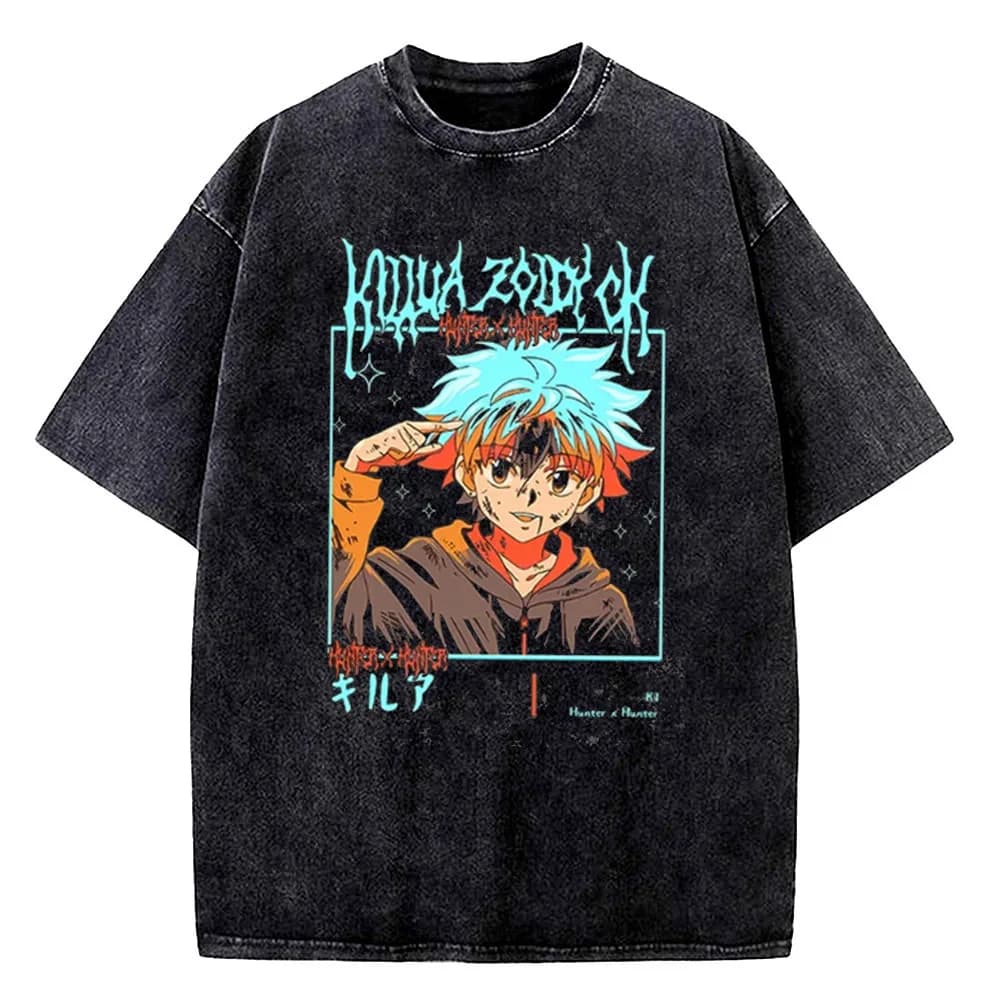 Hunter x Hunter Vintage Washed cotton t shirt teen Trendy harajuku Pop Culture tshirt streetwear Psychedelic 80s graphic