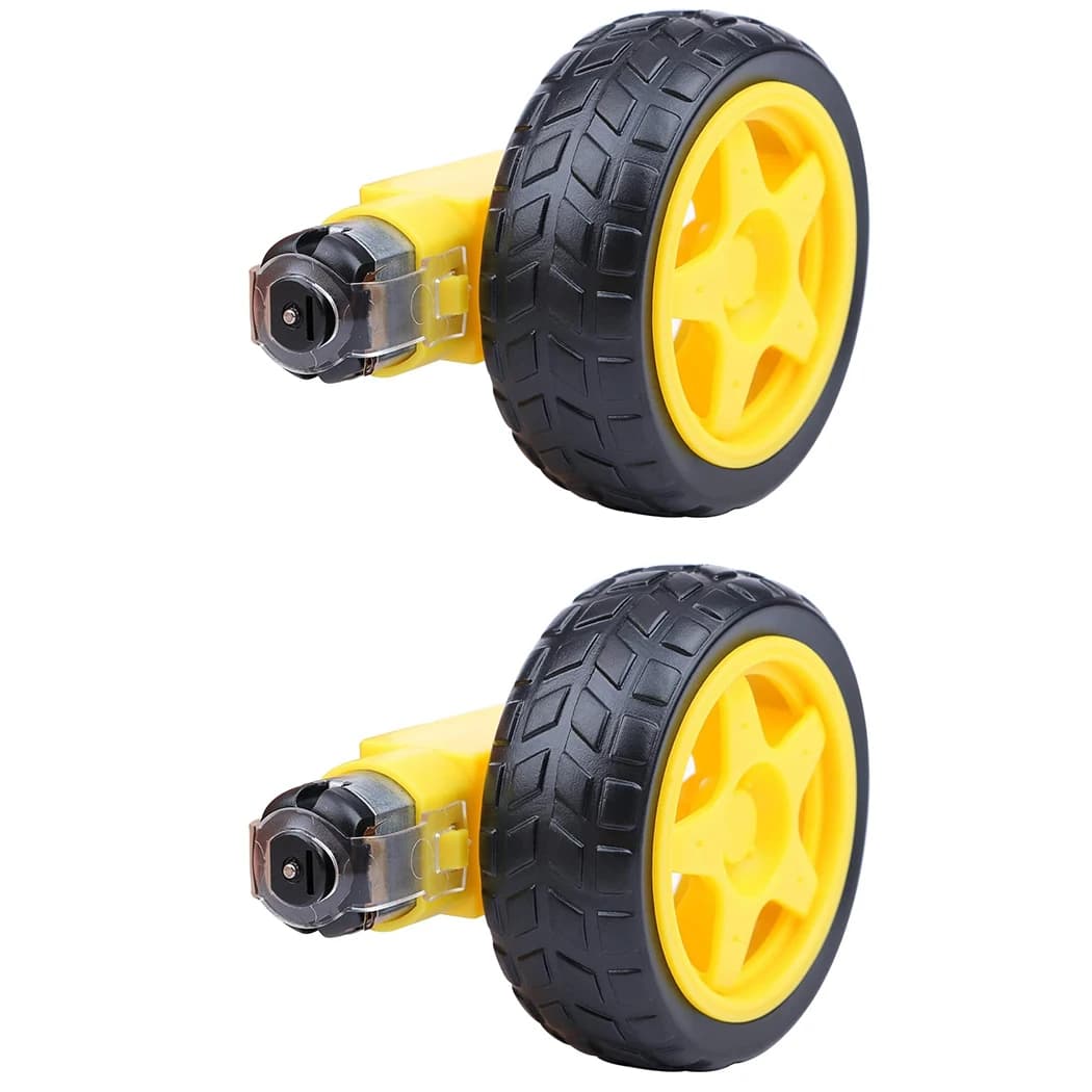 Motore TT da 2 pezzi con conduttori, motore DC Motore cambio DC 3-6V Motore doppio albero 1:48 con kit ruota per pneumatici per Arduino Smart RC Car fai da te