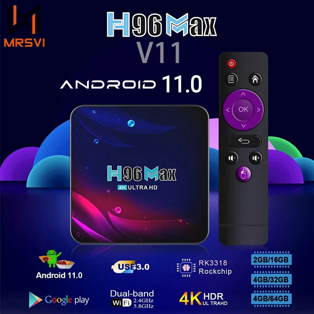 MRSVI H96 Max Android TV Box V11 Android11 Quad Core 4GB 64GB Rockchip 3318 HD 4K Video 3D 5G Dual WiFi Lettore multimediale Set Top Box