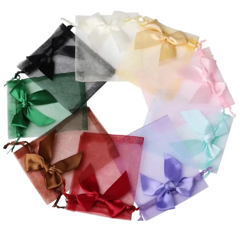 10/20/50pcs/lot New Organza Gift Bag Bowknot Christmas Party Wedding Candy Bags Exquisite Jewelry Packing Drawstring Pouch