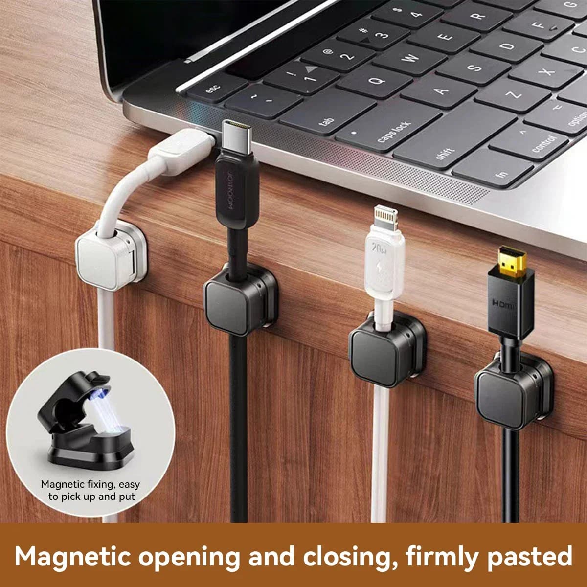 Organizzatore di clip per cavo magnetico da 5 pezzi, supporto per cavo autoadesivo per auto/casa/ufficio, supporto per cavo di ricarica a trazione liscia