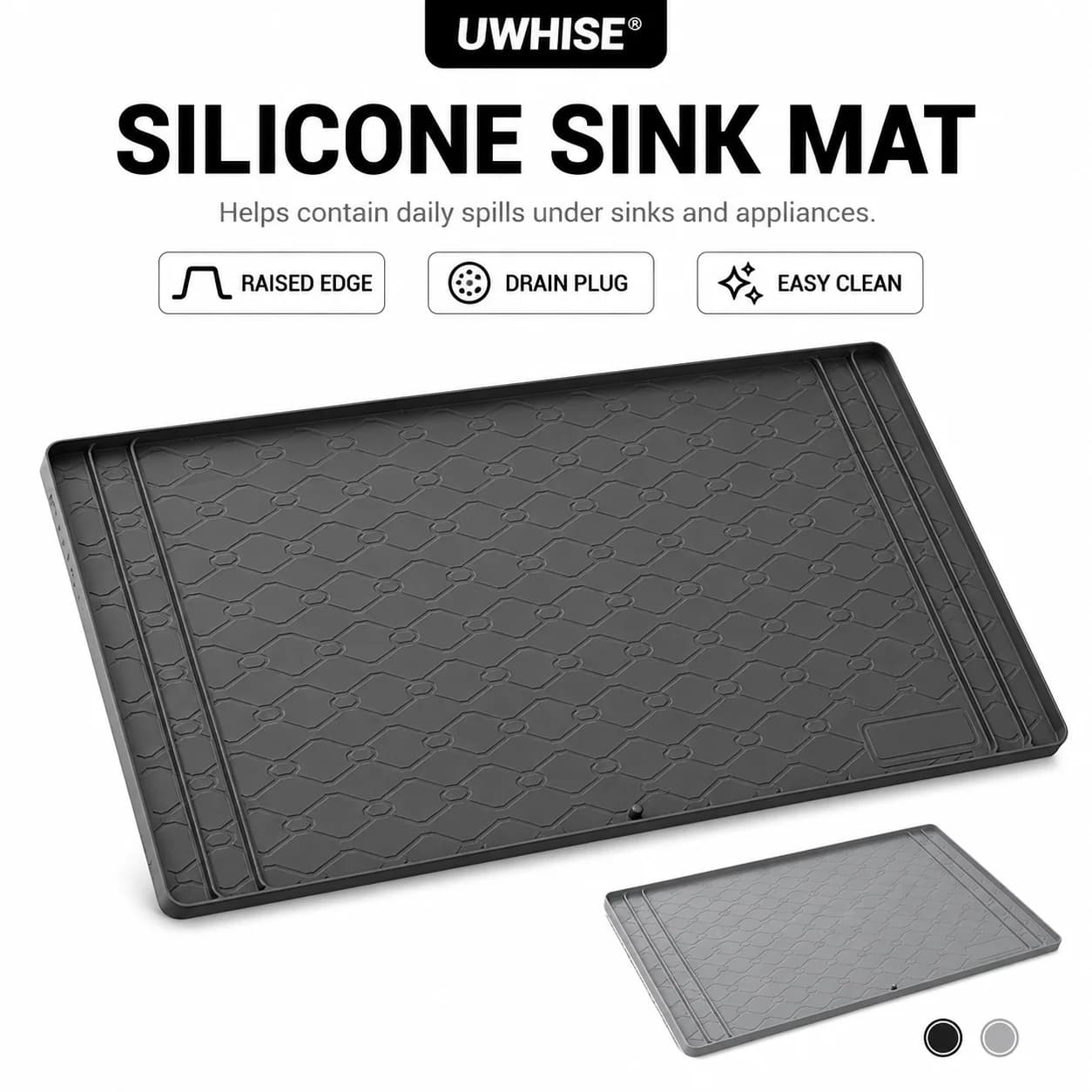 Uwhise Extra Large Under Sink Mat Silicone Cabinet Protector Waterproof Tray Kitchen Bathroom Pet Feeding Coffee Machine Mat