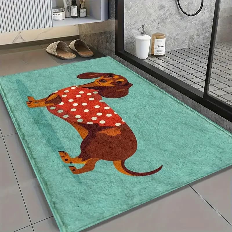 VIKAMA Cute Dachshund Dog Bath Mat Anti-Slip Shower Room Door Mat Indoor and Outdoor Entrance Carpet Home Decoration