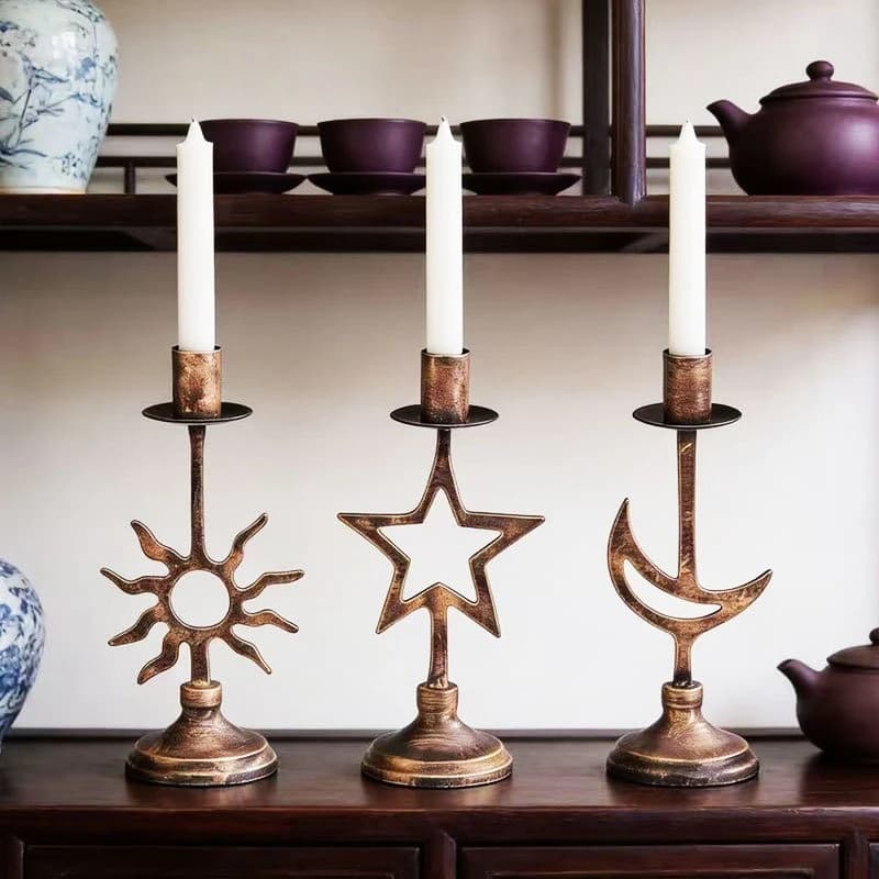 Candlestick Stars Moon Sun Metal Candle Ornament Valentine's Day Decoration Candle Light Dinner