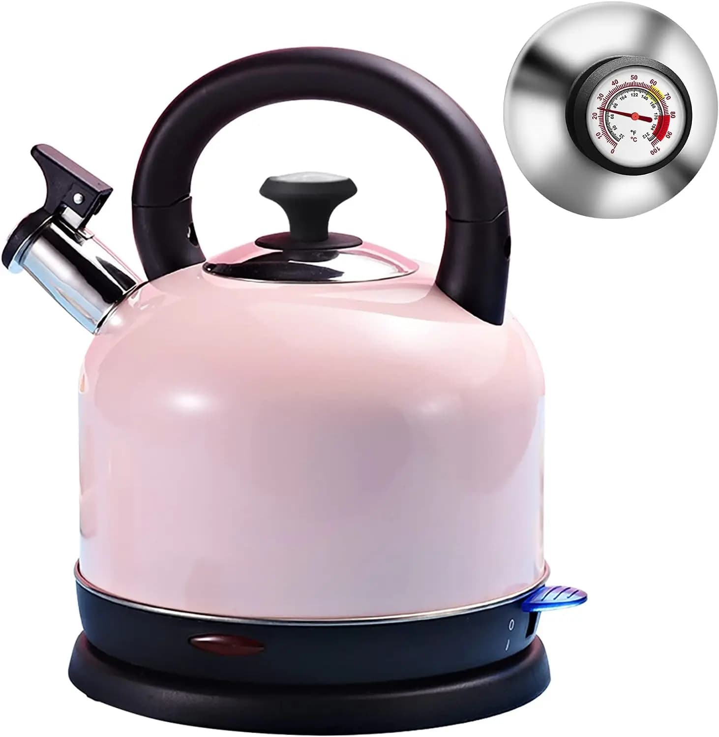 Bollitore elettrico in acciaio inossidabile da 2 litri con termometro, bollitura rapida da 1200 W, spegnimento automatico e protezione contro l'essiccazione, senza BPA, rosa retrò