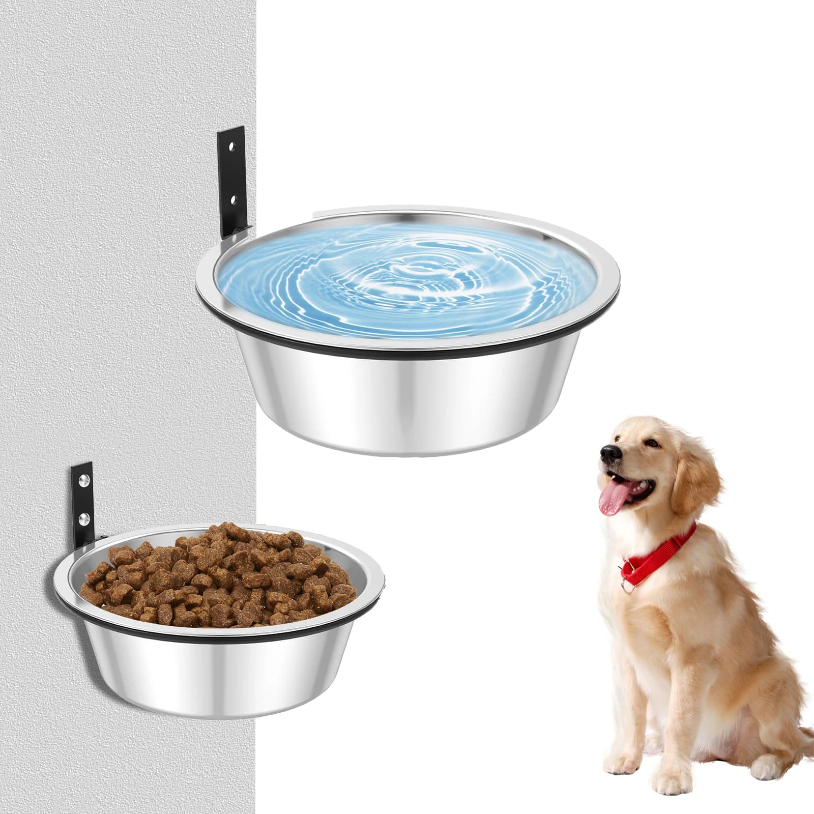 Ciotole per cani da parete da 2 pezzi Ciotole per acqua per alimenti per cani di grandi dimensioni e extra grandi in altezza regolabili pieghevoli in acciaio inossidabile