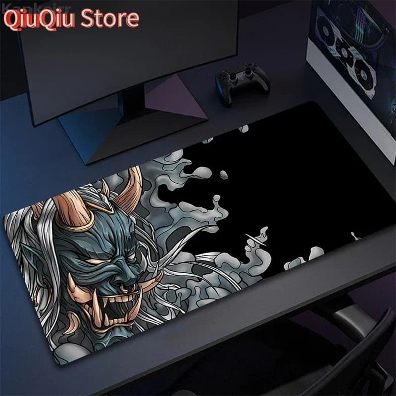 Tappetino per mouse da gioco Samurai giapponese Diavolo Mousepad Nero Fantasma Viso Gamer Tappetino per mouse Tappetini per mouse Accessori per tappeti Tappetino da tavolo grande 900x400