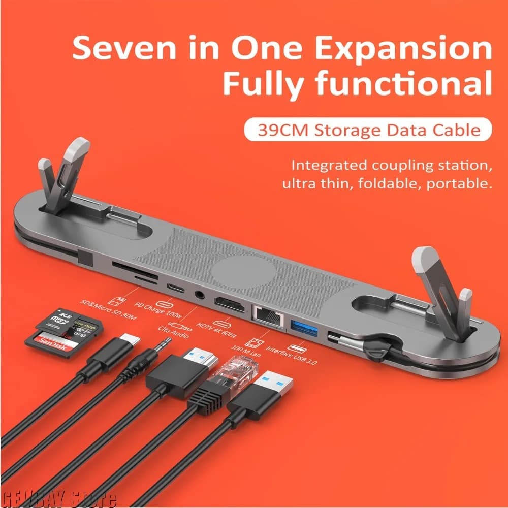 NEW 7 in1 ABS Laptop Notebook Stand USB Type-C Docking Station Hub HDMI Reader USB3.0 Portable Cooling Desk Riser