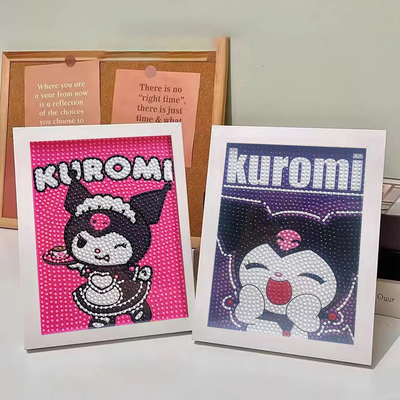 Kit di Pittura Diamante 5D Sanrio, Ricamo a Croce Fai-da-Te, Cornice Artistica Kawaii Kuromi, Decorazione per Camera dei Bambini