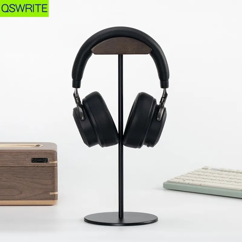 QSWRITE Base in metallo supporto per cuffie in noce supporto per cuffie in legno rack per cuffie in lega gancio per cuffie in legno massello