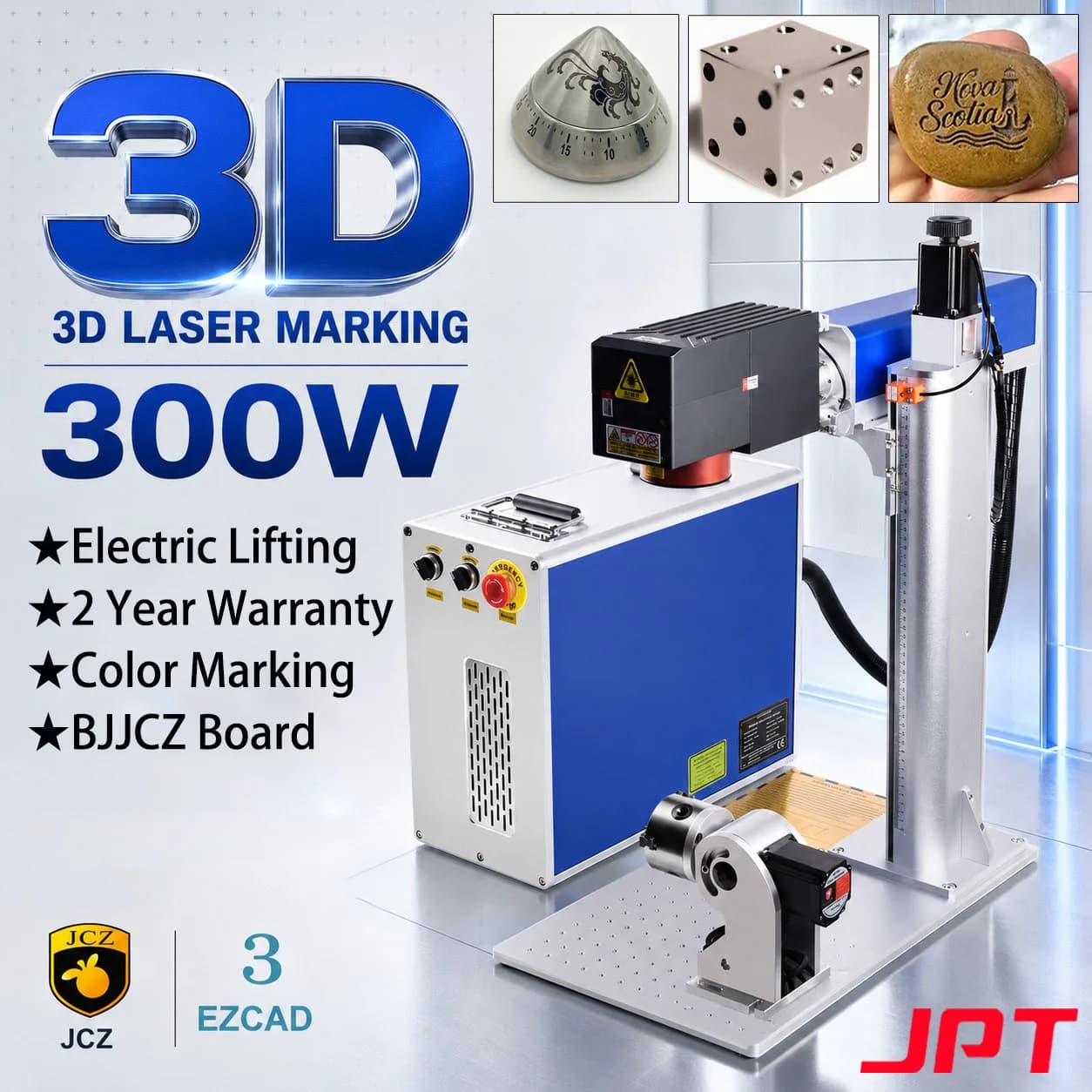 JPT 300W Mopa 3D Fiber Deep Marking Laser Marking Machine Engraving for Metal Glass Jewelry Curved Unveven Marking Laser Cutting