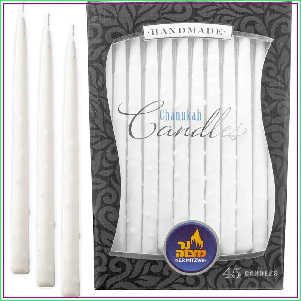 Dripless Hanukkah Candles, Standard Size, Textured White, 45 Count, Fits Most Menorahs