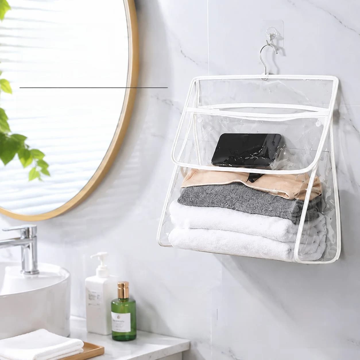 Waterproof Bathroom Hanging Bag Portable Touchscreen Compatible Laundry Bag for Dormitory And Bath Organization BEAUTISKY