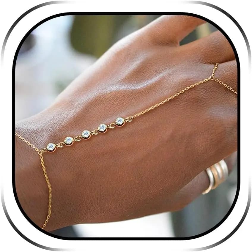Bracciale a catena da mano con anello in oro e perle, gioiello trendy, regalo per donne e mamme