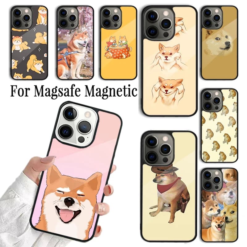 Cover per iPhone con Stampa Artistica Cartoon di Shiba Inu per iPhone 17 AIR 16 15 14 13 12 11 Pro Max Plus, Compatibile con Ricarica Wireless Magnetica Magsafe