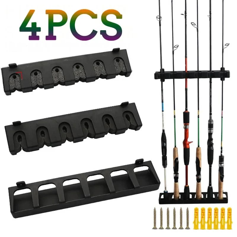 4/2 pieces fishing rod holder, vertical support for 6 rods, wall mounting, modular, for garage