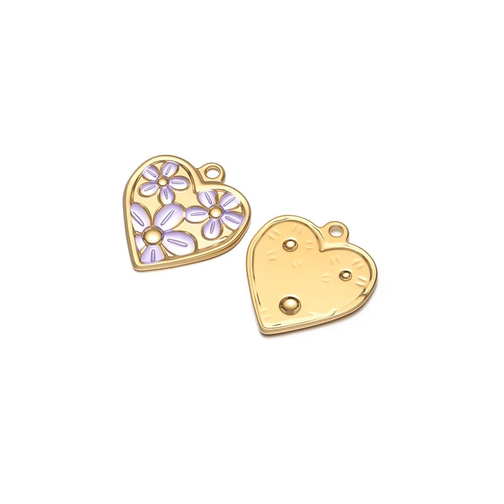 4Pcs Stainless Steel Heart Shape Charms Enamel Flower Pendant for DIY Popular Jewelry Making Earrings Necklace Bracelet Supplies