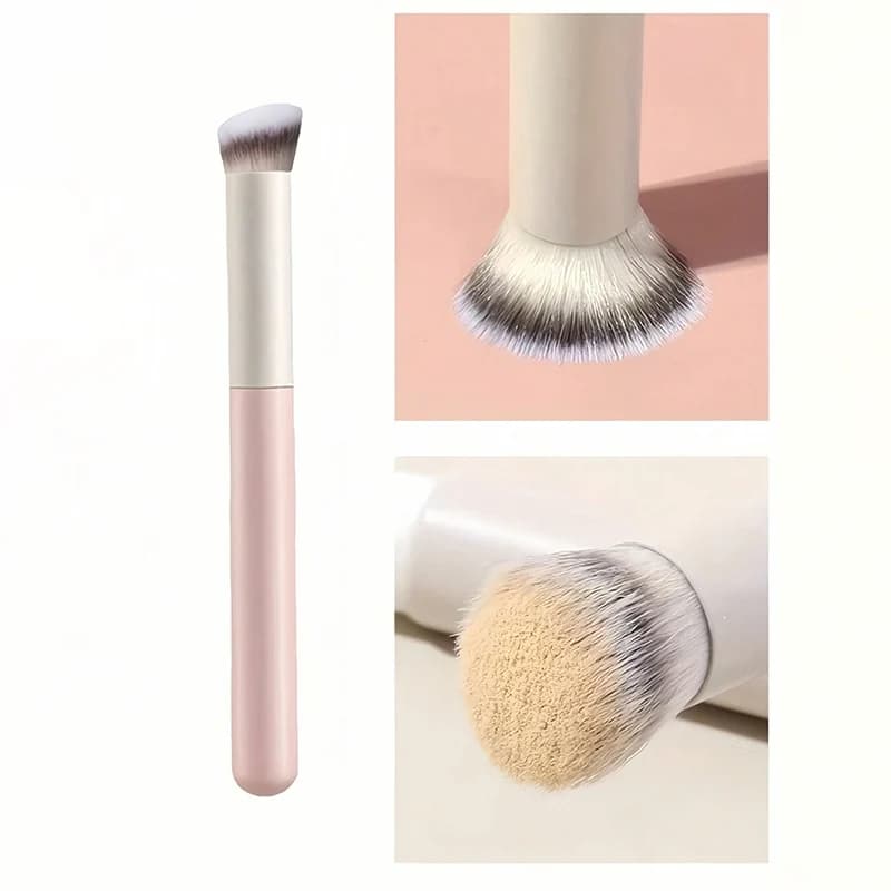 Pennello da viaggio per il trucco dal design minimalista, dotato di una custodia portatile, adatto a varie applicazioni di trucco.