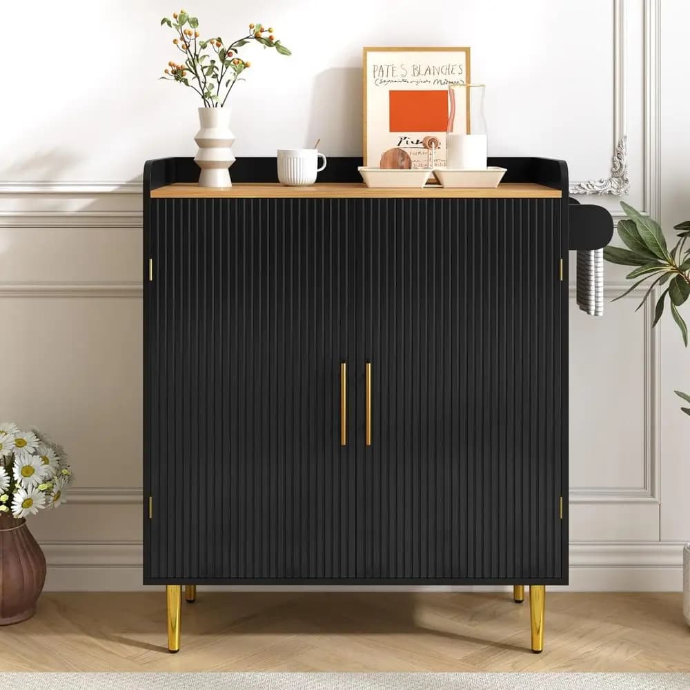 Mobile Bar con Portabottiglie, Cassetti Nascosti, Vano Porta Liquori, Ripiani Regolabili, Portabicchieri, Portasciugamani, Nero