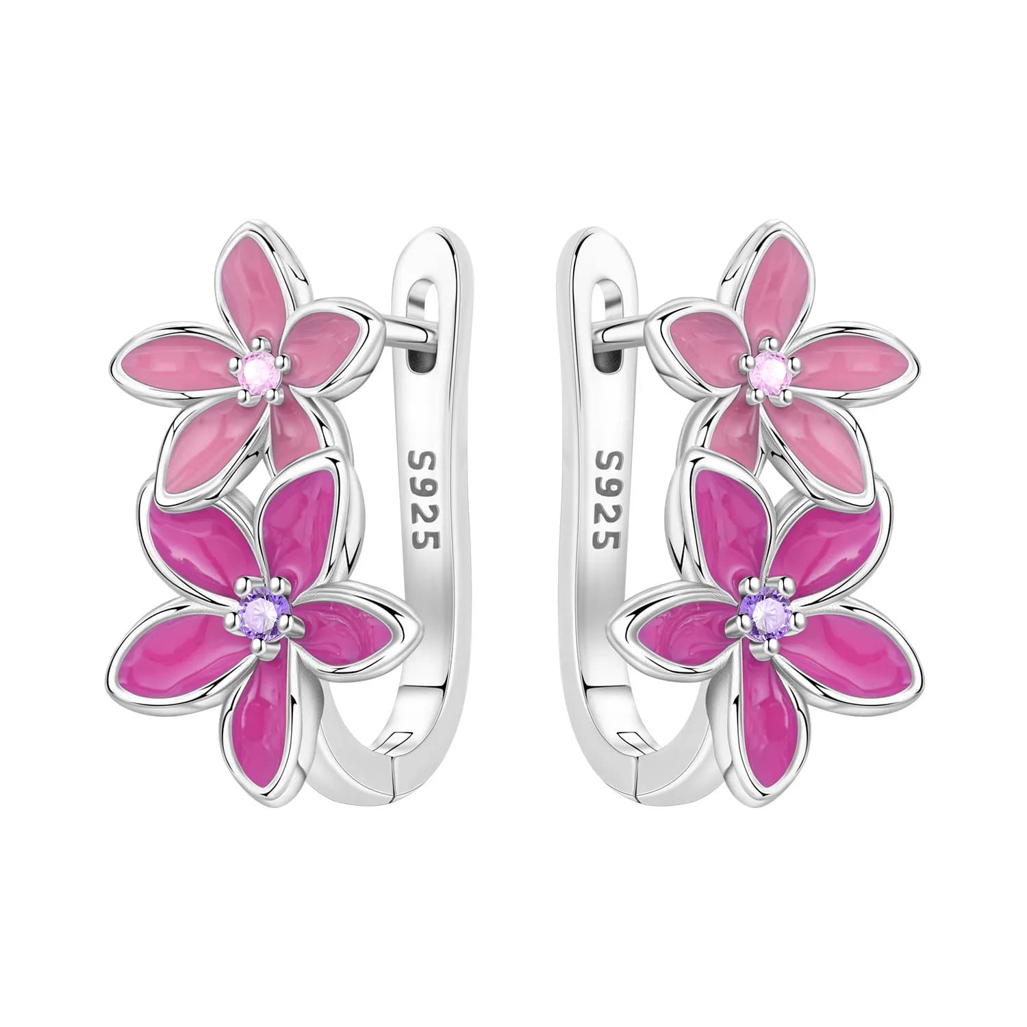 Cycuff Orecchini originali in argento sterling 925 con fiori viola rosa Orecchini a cerchio da donna Gioielli per anniversario Regali alla moda