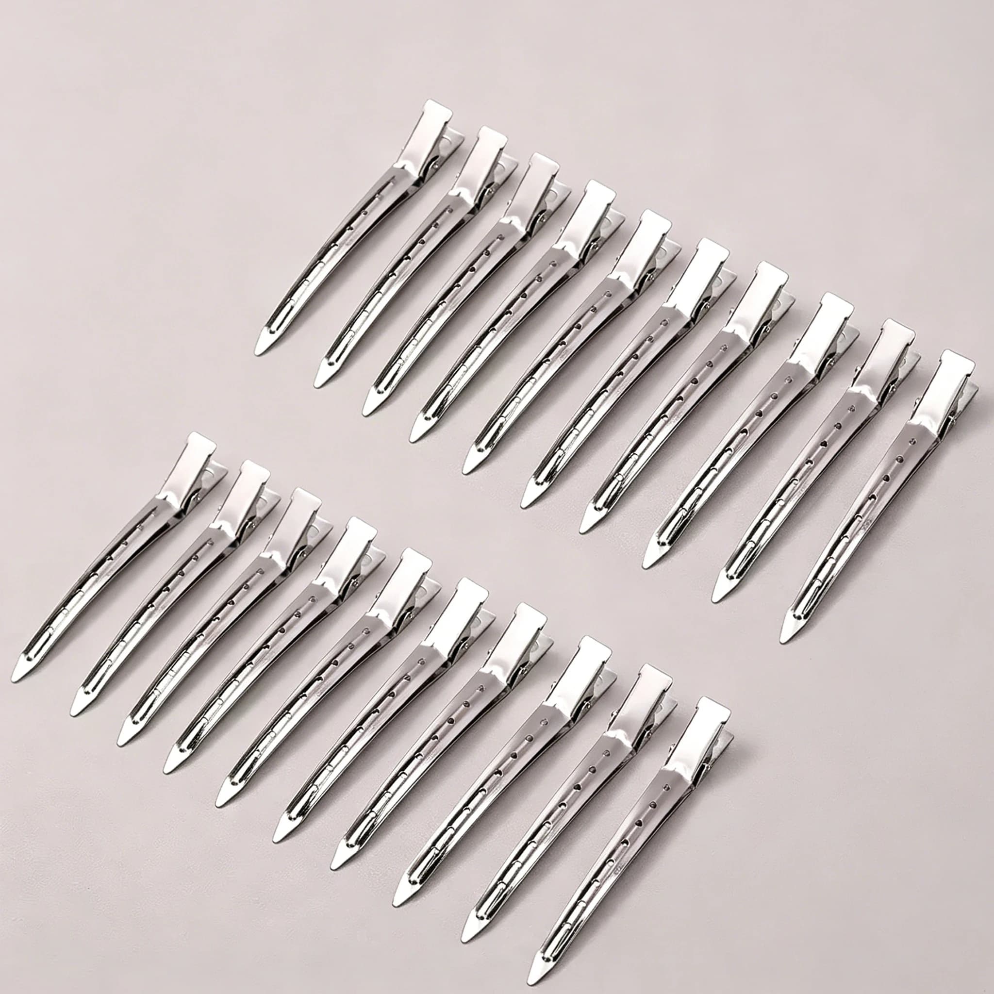 Clip professionali in metallo argento per separare i capelli, resistenti, per parrucchieri, saloni, parrucche ed extension.